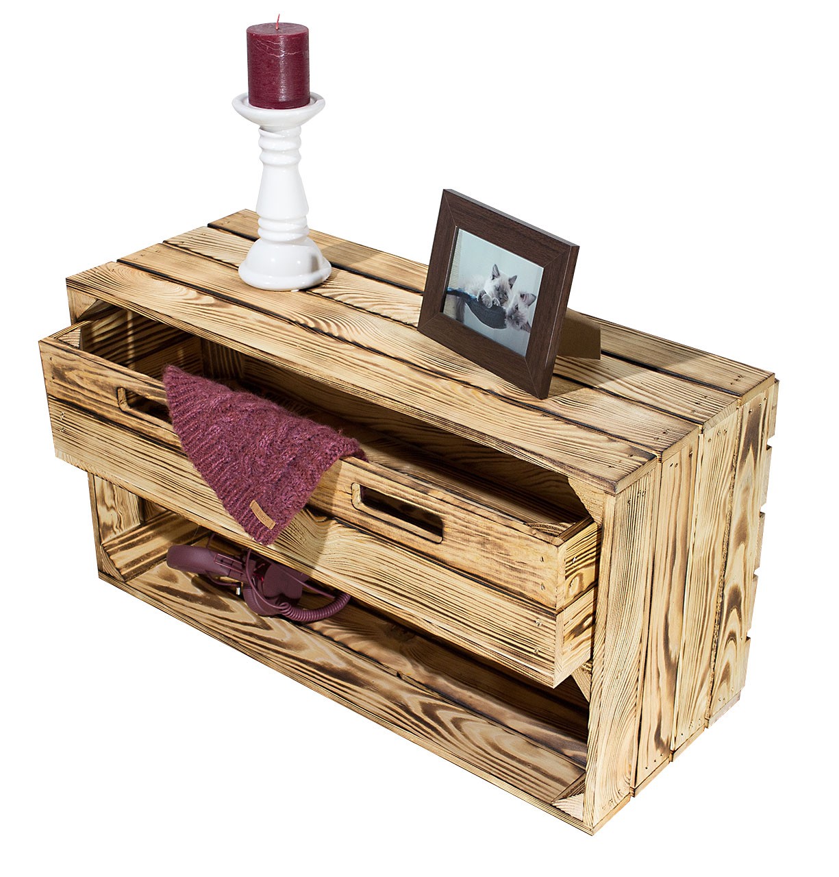 Wooden top crate dresser